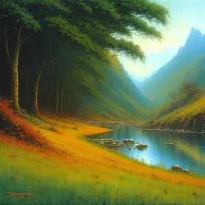 Serenity at Water's Edge: A Digital Landscape Painting