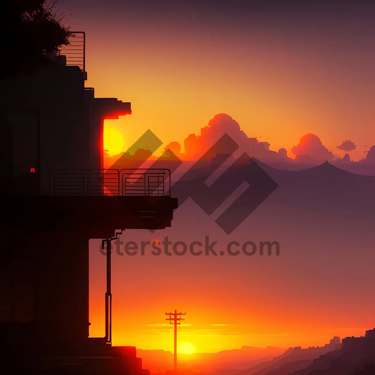 Picture of Golden Horizon: Majestic Sunset Over Mountain Landscape