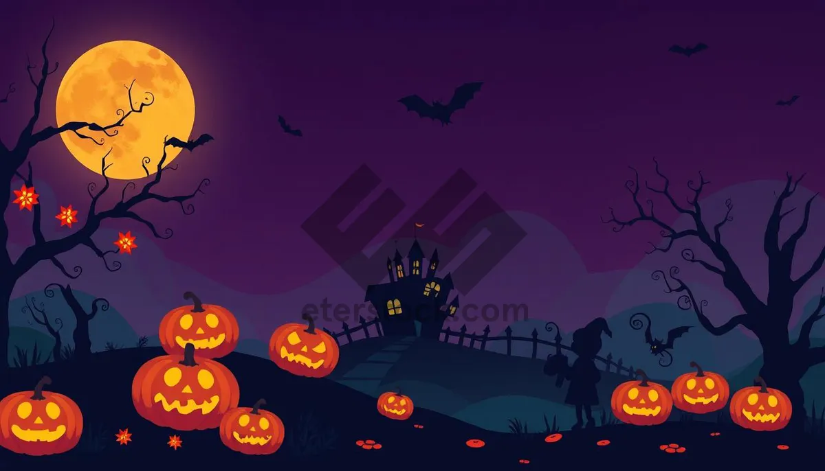 Picture of Halloween Night Silhouette in the Moonlight Sky