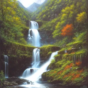 Serene Cascade Among Lush Forests