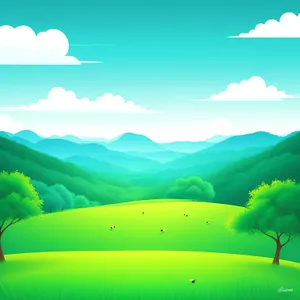 Serene Countryside Summer Landscape with Rolling Hills and Blue Sky