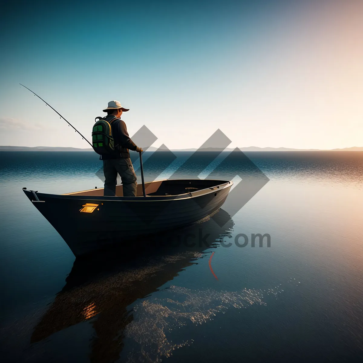 Picture of Calm Seas at Sunset: Serene Beachside Fishing