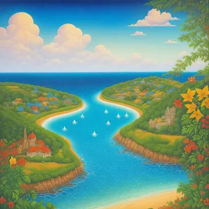 Sunset Horizon over Turquoise Waters: Tropical Beach Paradise