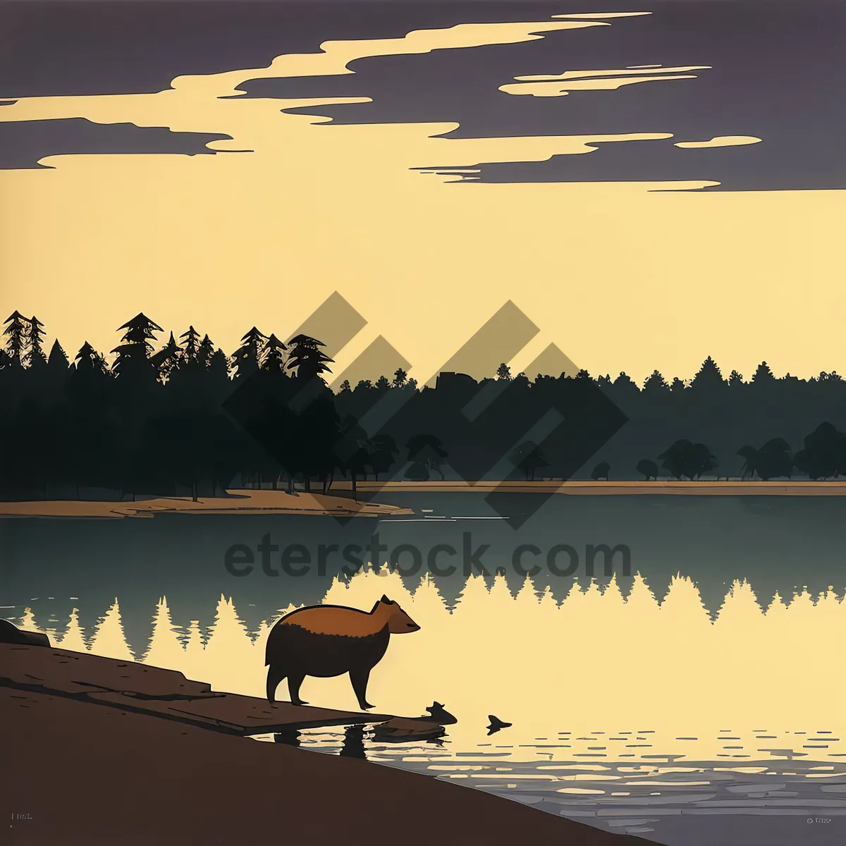 Picture of Breathtaking Wildlife Silhouette Over Serene Lake