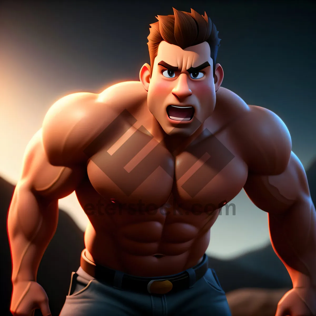 Picture of Muscular Cartoon Man Figure - Bodybuilding Animation