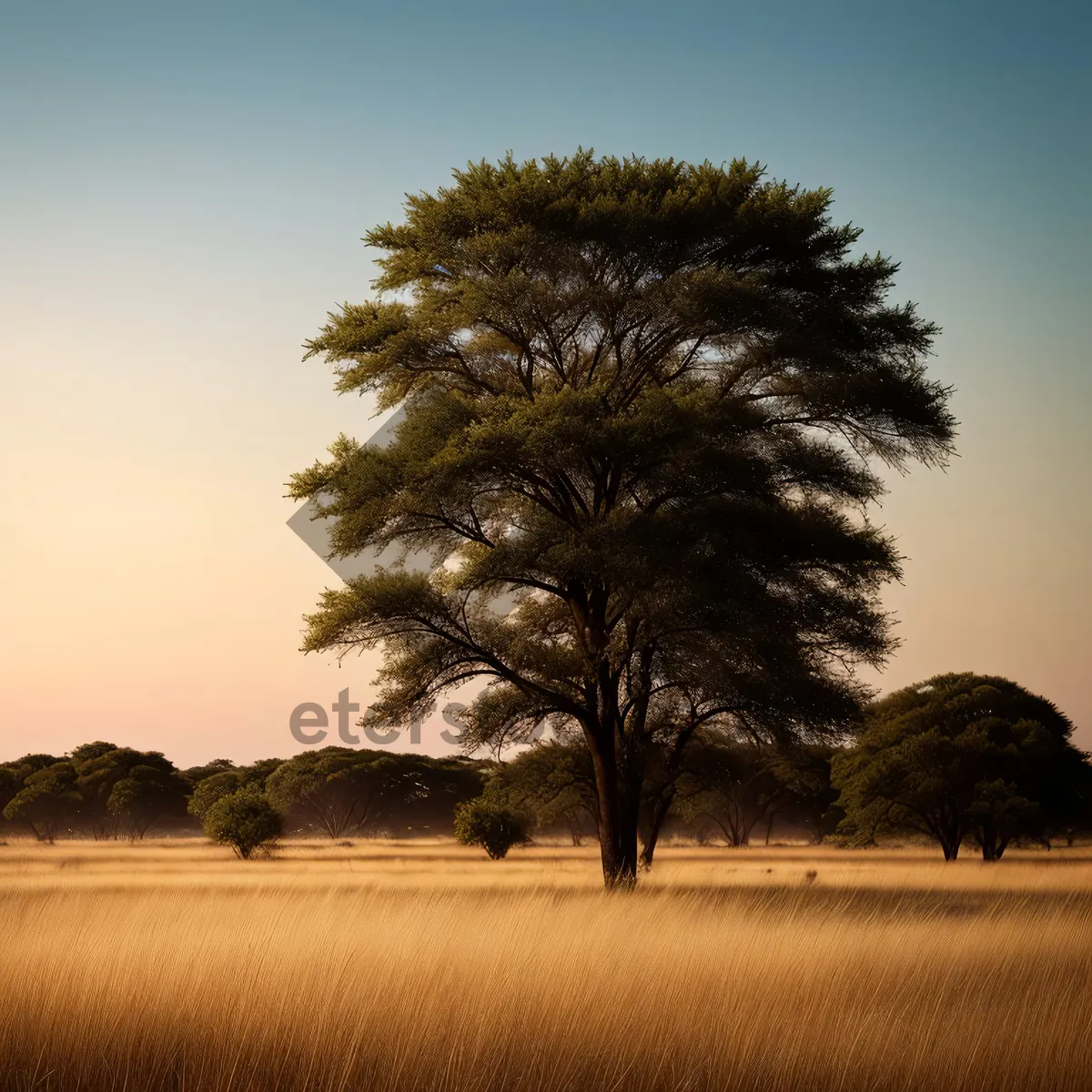 Picture of Serene Countryside Landscape with Lush Trees and Clear Skies