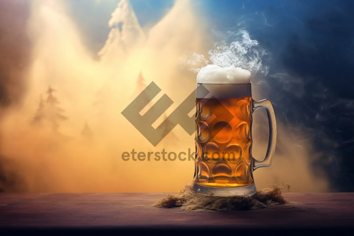 Picture of Golden beer in glass with frothy foam