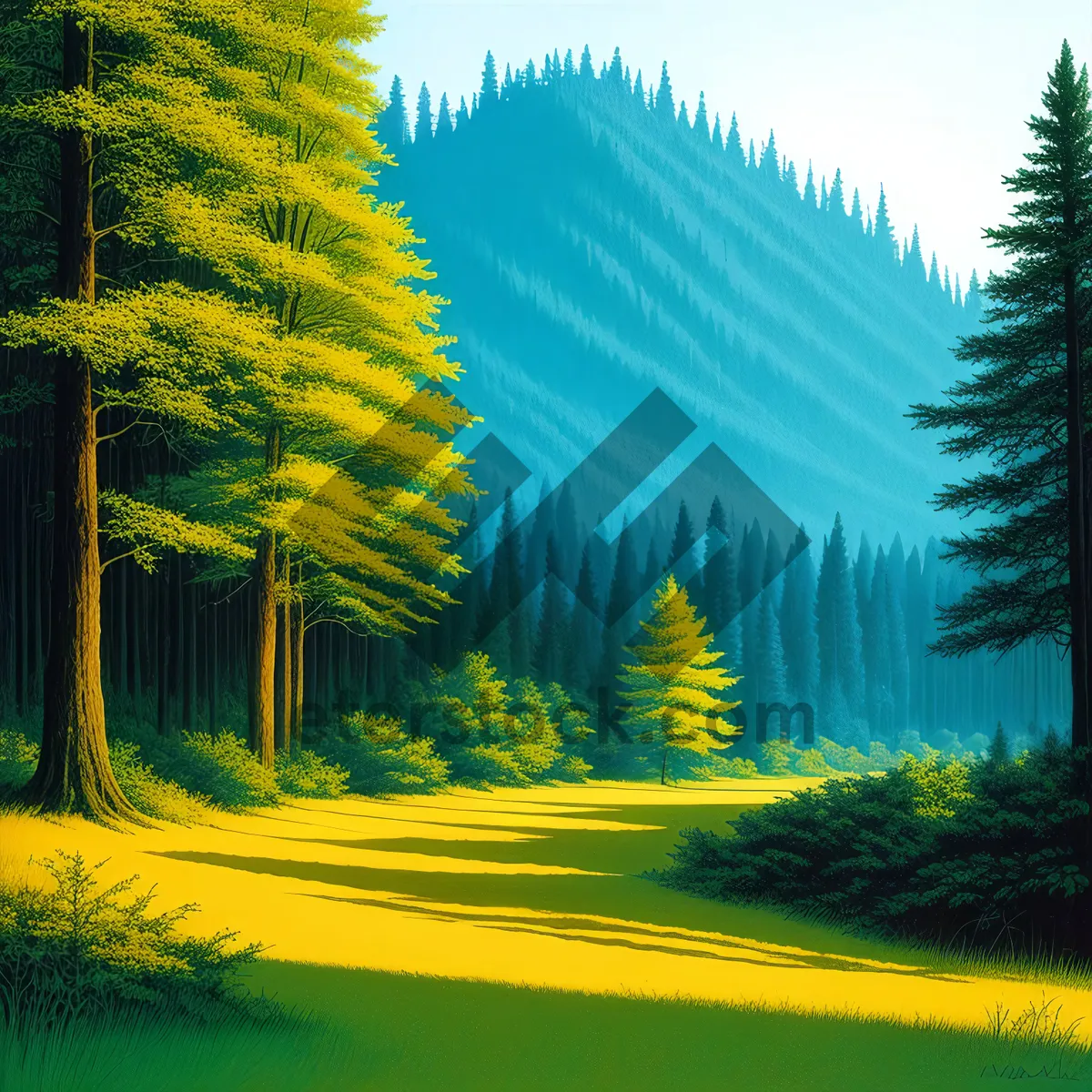 Picture of Tranquil Autumn Forest with Yellow Foliage