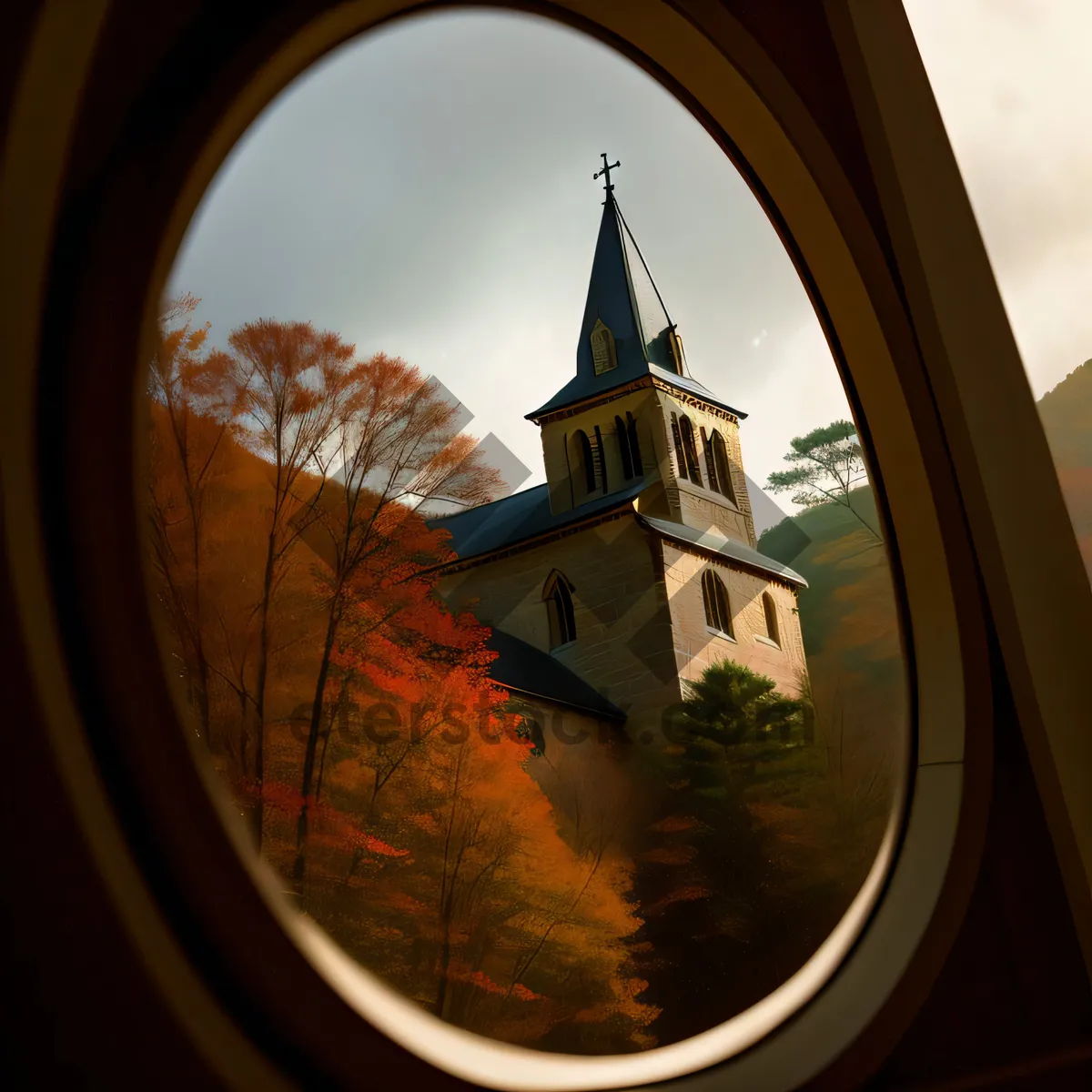 Picture of Majestic Cathedral Tower with Historic Clock and Cross