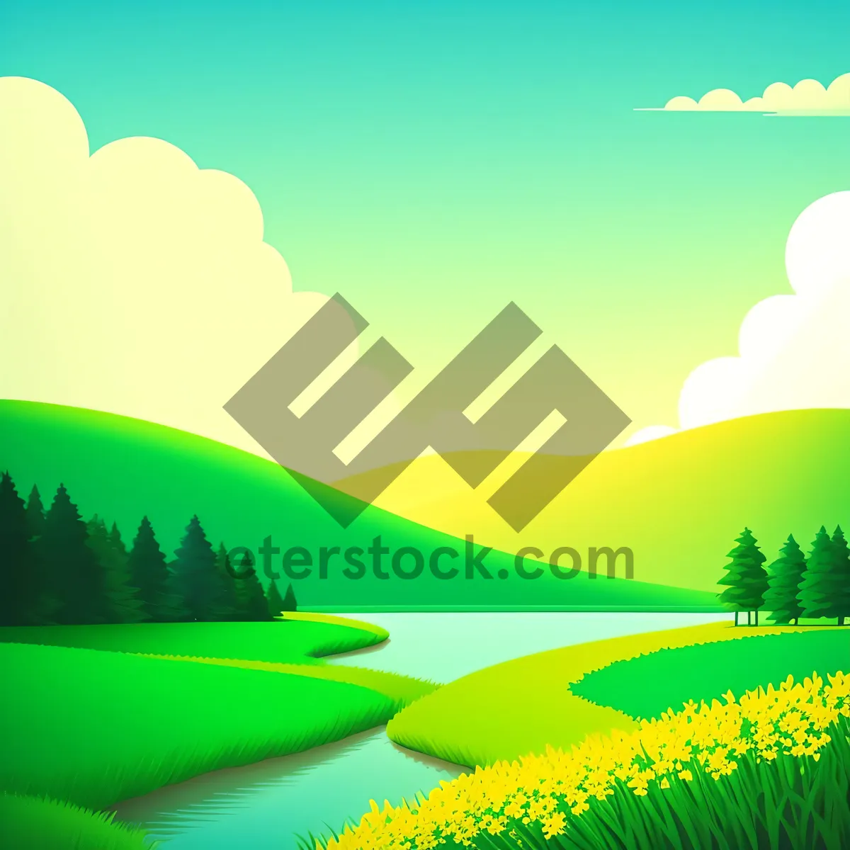 Picture of Serene Summer Sky with Blooming Meadow