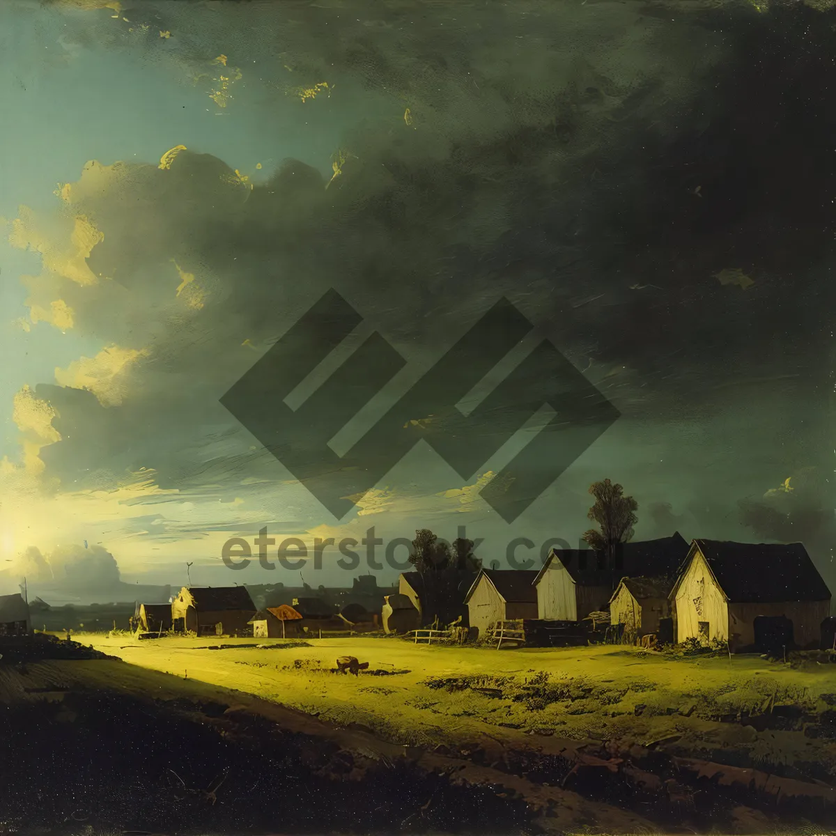Picture of Golden Horizon: Majestic Sunset over Rural Meadow