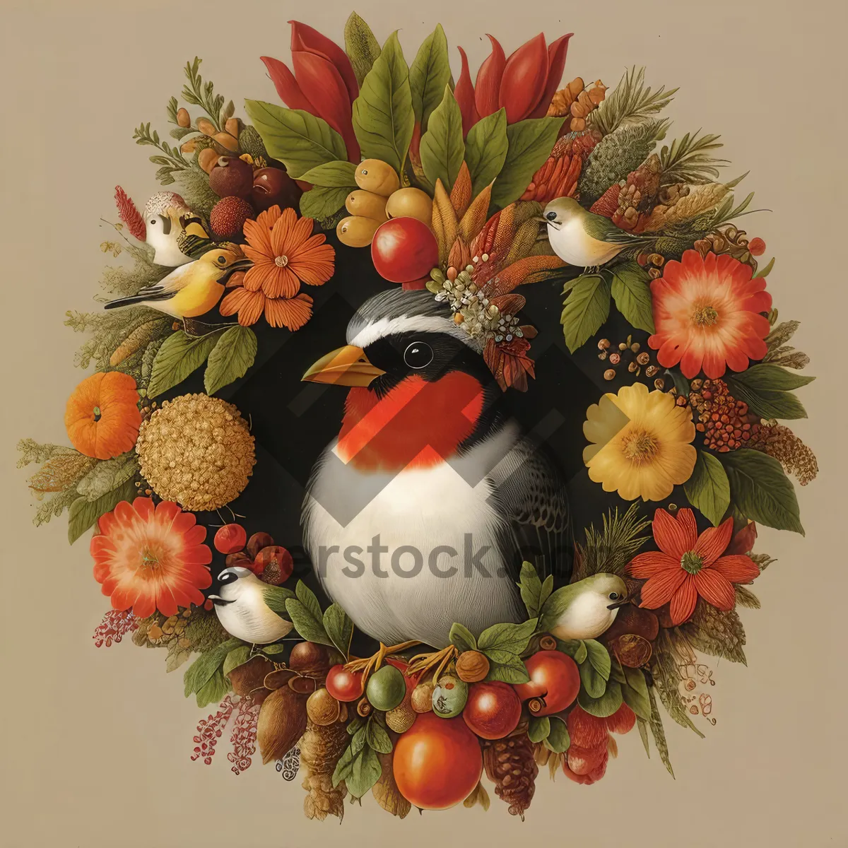 Picture of Festive Winter Fruit Bouquet with Holly Ornament