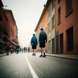 City Runner on a Busy Street