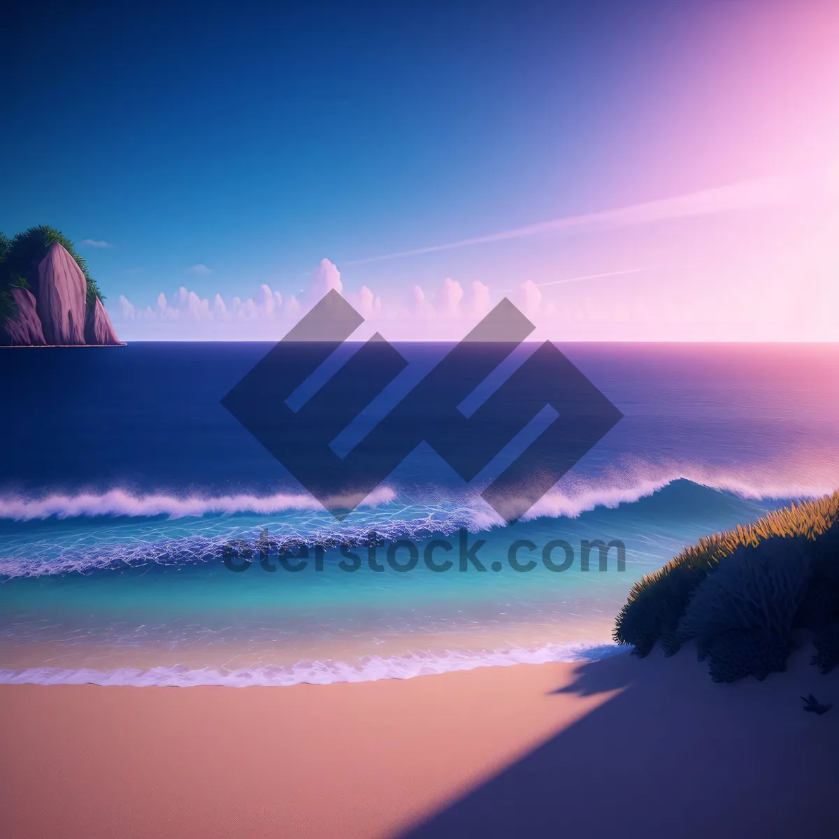 Picture of Sunset Seascape: Tranquil Beach with Orange Horizon