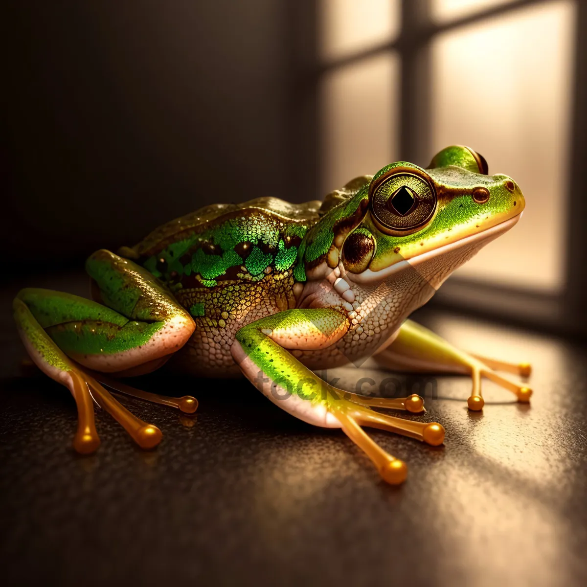 Picture of Vibrant Green Tree Frog with Piercing Eyes