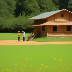 Golf Course Landscape with Flag and Golfer