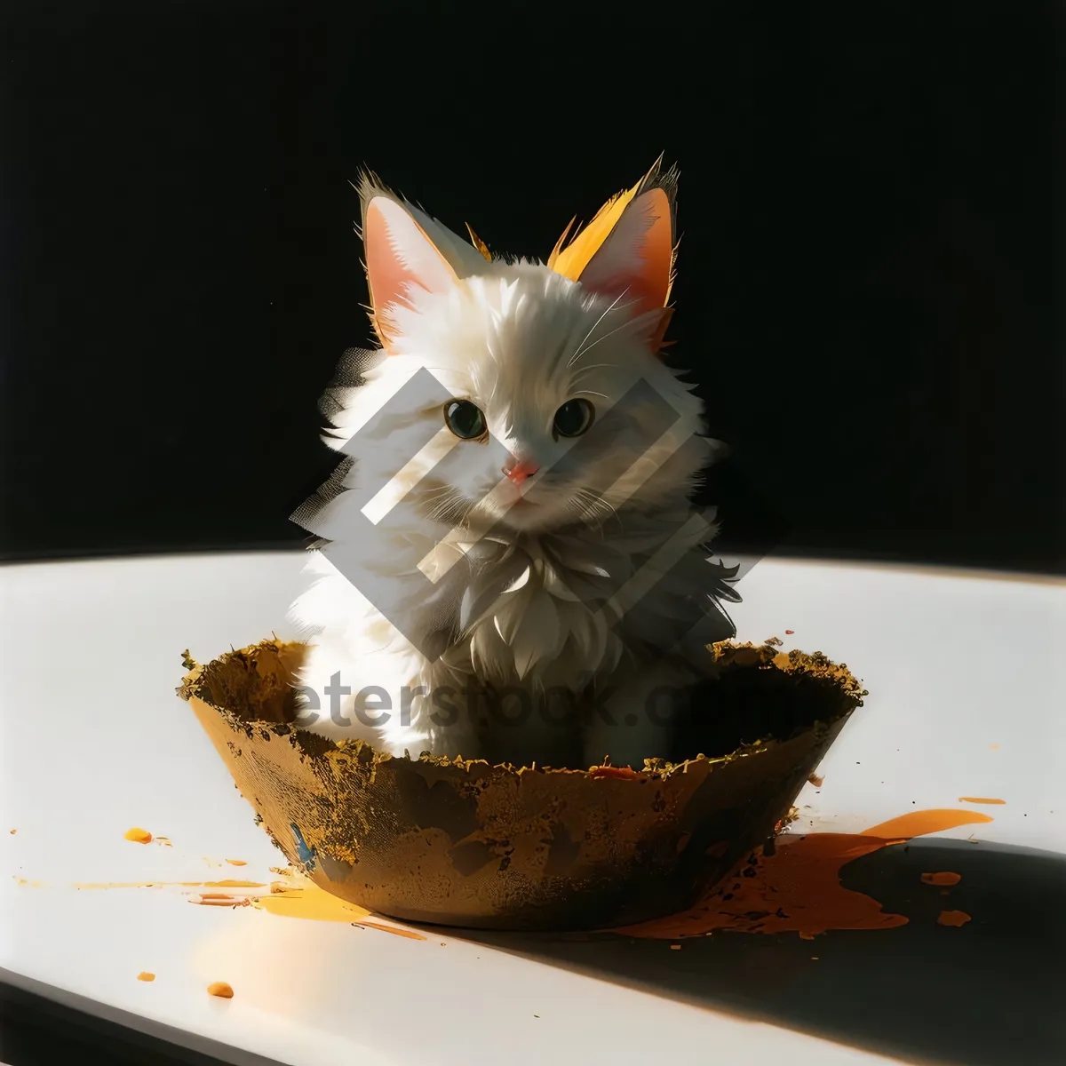 Picture of Curious fluffy kitten with green eyes.
