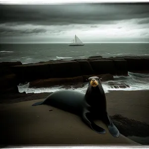 Coastal marine mammals basking by the shore.