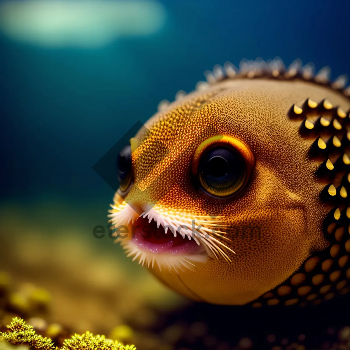 Picture of Colorful Tropical Puffer Fish in Underwater Coral Reef