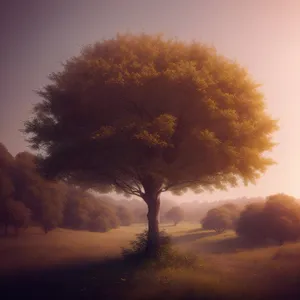 Golden Sun Setting Behind Tree in Majestic Landscape