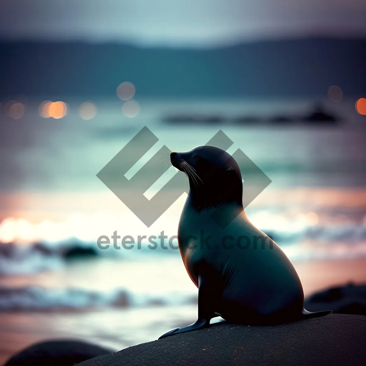 Picture of Auk Seabird in Ocean with Beak and Feather