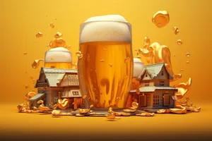 Yellow Lager Beer Glass with Frothy Gold Drum