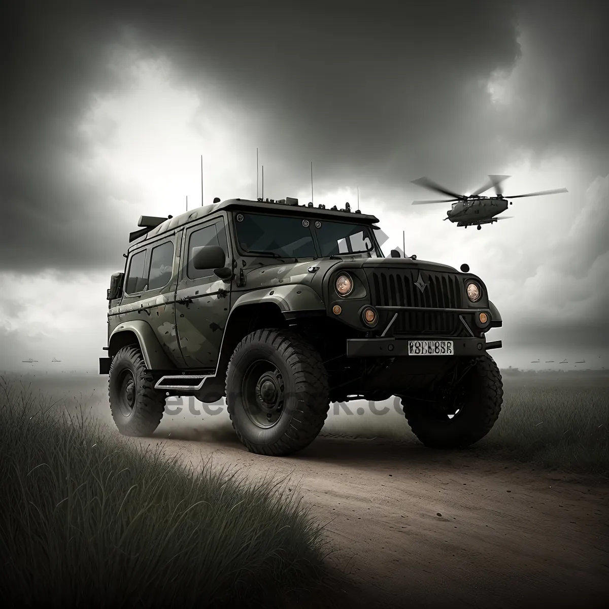 Picture of Powerful Military Jeep Speeding on Off-road