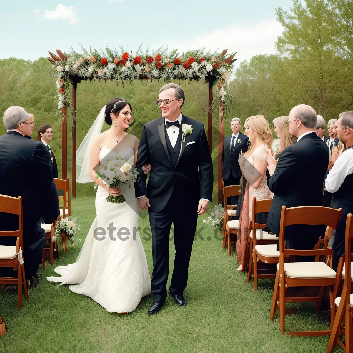 Picture of Joyful Couple Exchanging Vows in Park