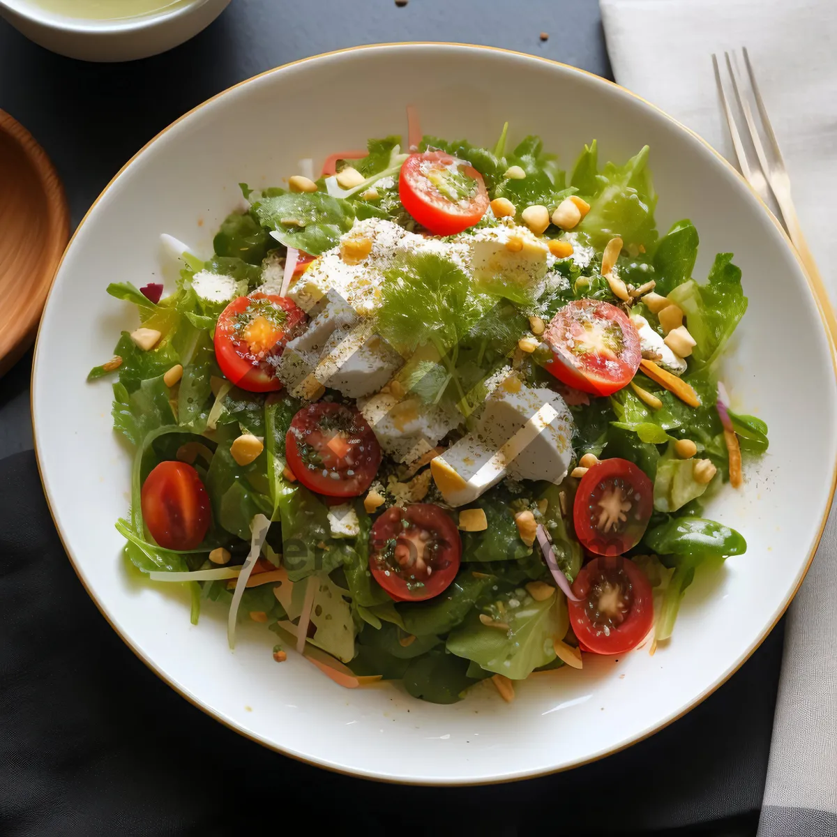 Picture of Delicious Gourmet Salad with Fresh Vegetables and Sauce