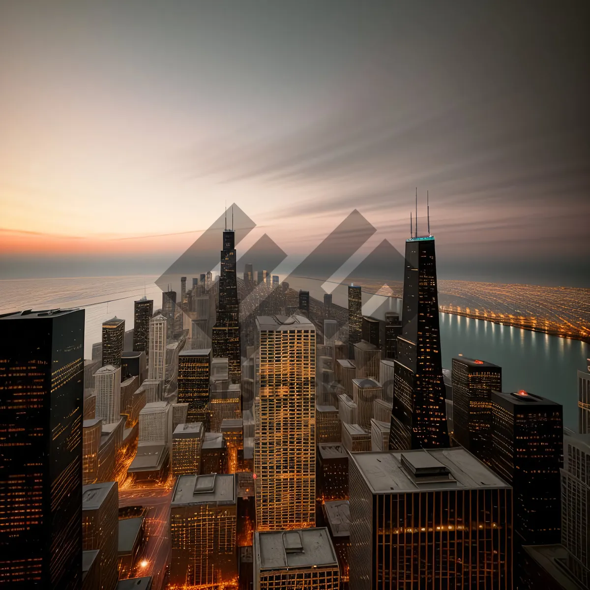 Picture of Urban Skyline at Sunset: City's Iconic Office Towers