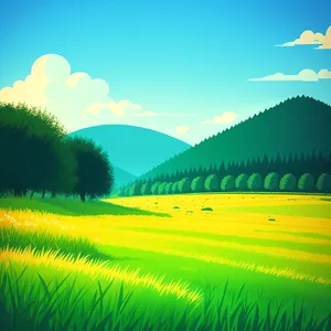Sunny Hillside Landscape with Tree and Meadow