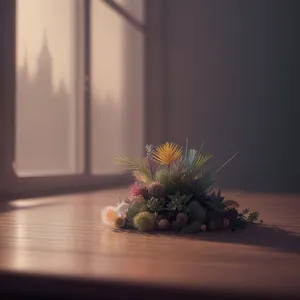 Festive Window Sill with Seasonal Flower Bouquet