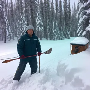 Winter Adventure: Skier Enjoying Snowy Mountain Landscape