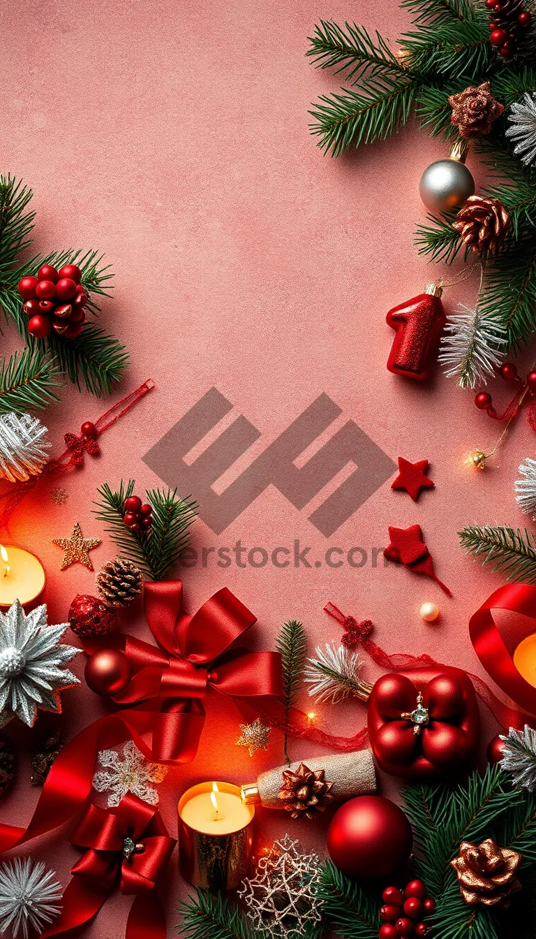 Picture of Evergreen Winter Decor with Gold Ornaments and Ribbon