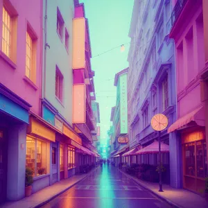 Nighttime Cityscape Illuminated by Architectural Lights on Alley