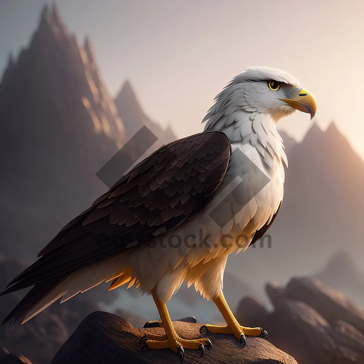 Picture of Powerful Predator in Flight: Majestic Bald Eagle Soaring with Sharp Gaze