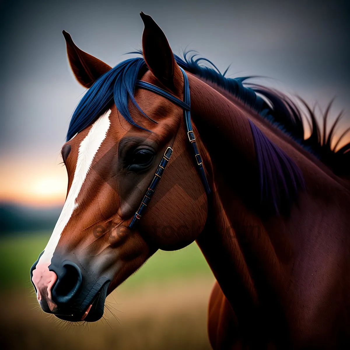 Picture of Thoroughbred Chestnut Stallion Grazing in Meadow