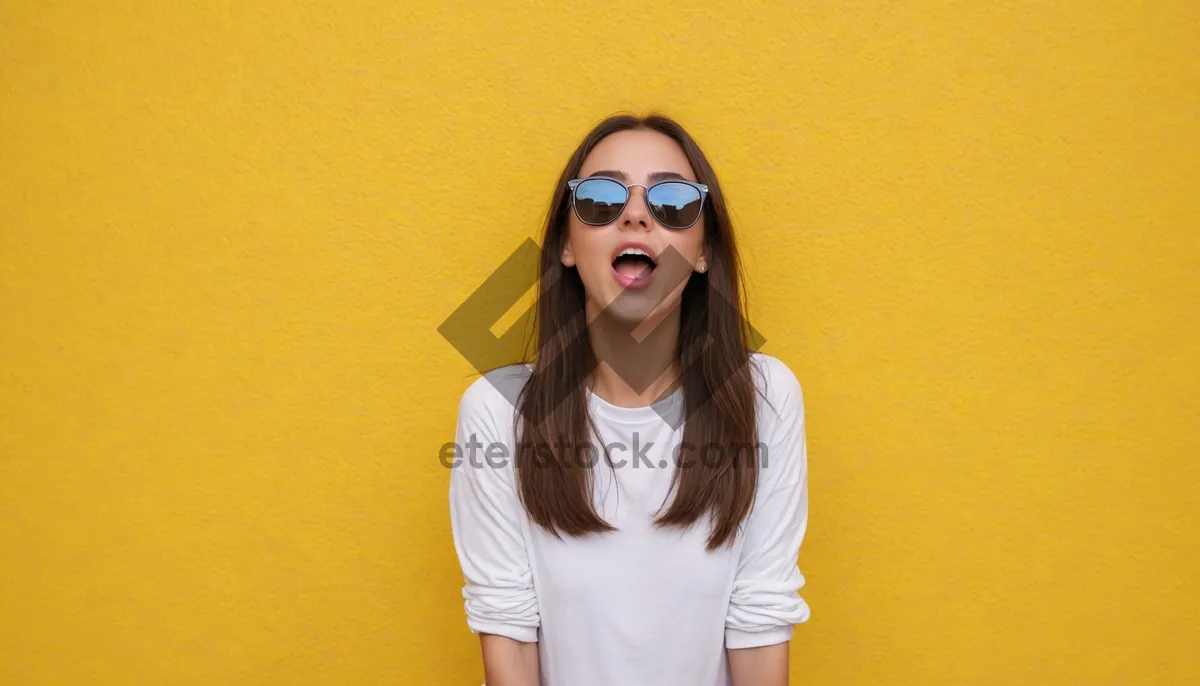 Picture of Attractive brunette lady smiling in sunglasses pose confidently.