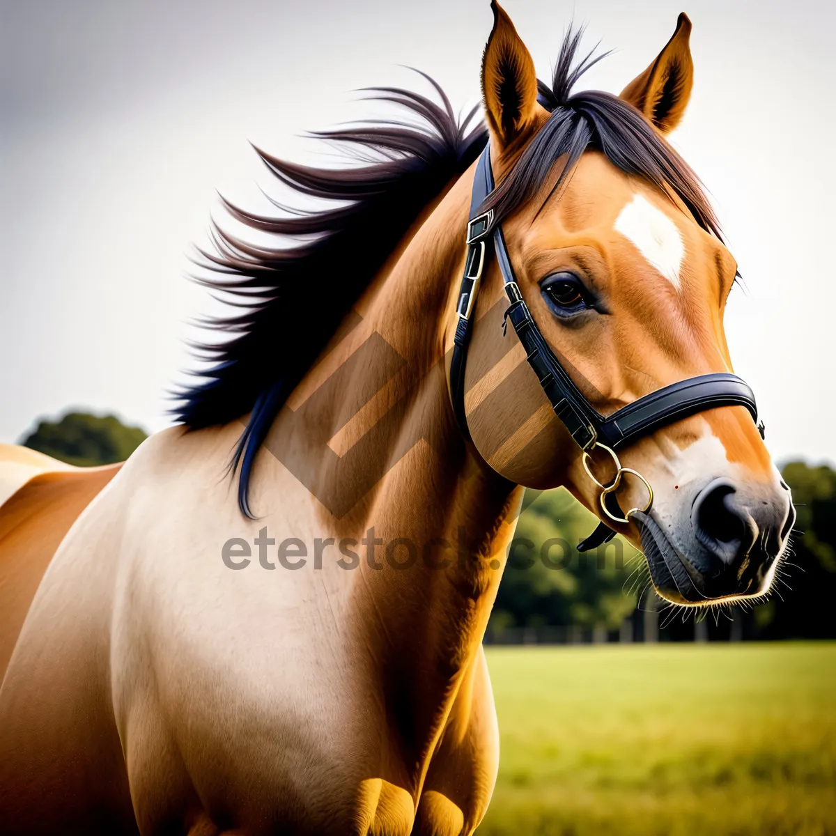 Picture of Beautiful Brown Thoroughbred Horse in Bridle