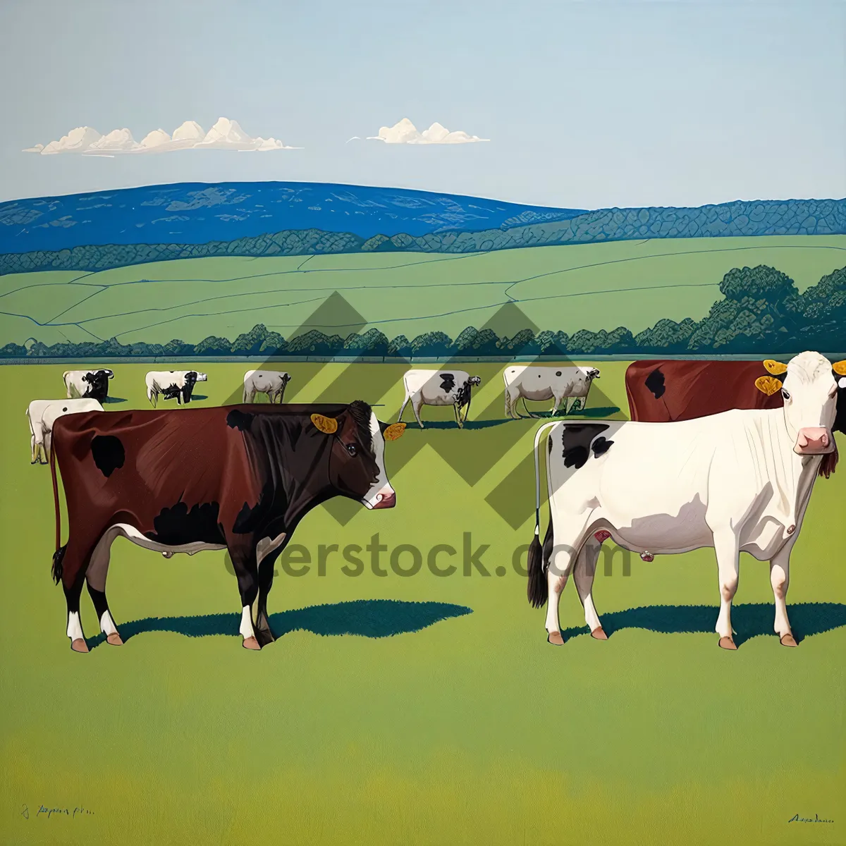 Picture of Rustic Countryside Meadows with Grazing Livestock