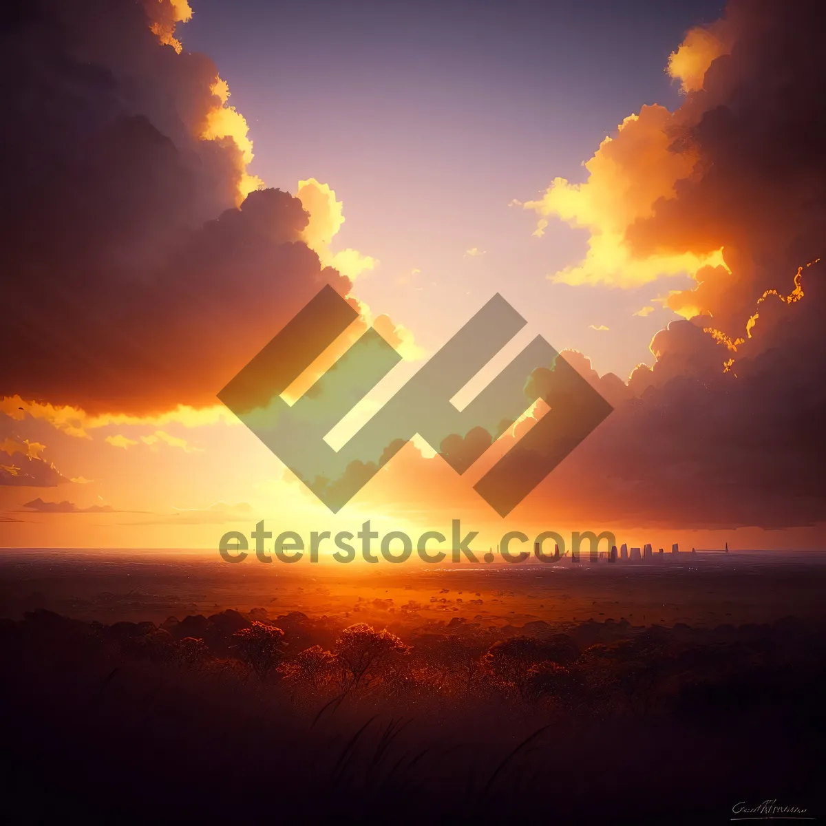 Picture of Vibrant Sunset Sky with Dramatic Colored Clouds