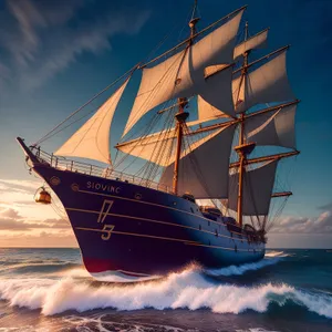 Pirate Schooner Sailing at Sunset