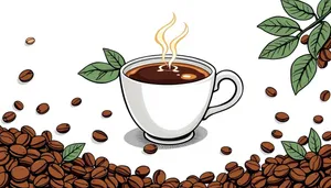 Hot espresso in a brown cup with decoration