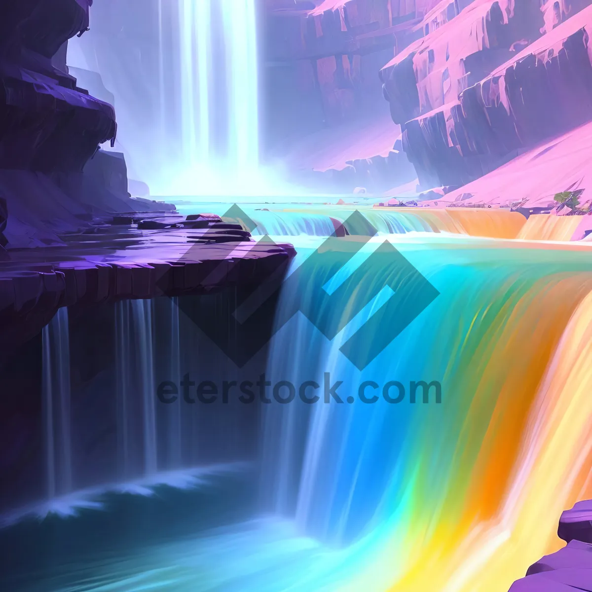 Picture of Majestic Flowing Waterfall in Colorful Canyon