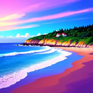 Golden Horizon: Tranquil Tropical Coastline at Sunset