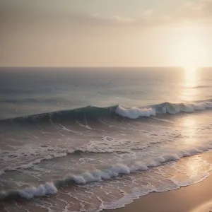 Serene Sunset Beachscape with Coastal Waves