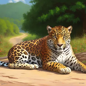 Striking Jaguar - Majestic Wildlife Predator with Striped Fur