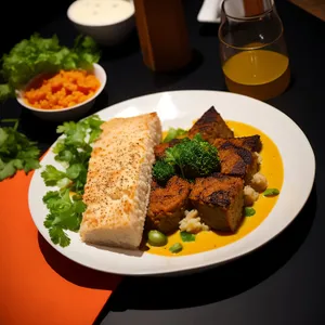 Healthy vegetable salad with fresh meat and nutritious sauce.