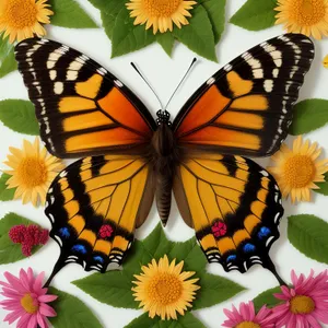 Blooming Floral Peacock Butterfly in Colorful Garden