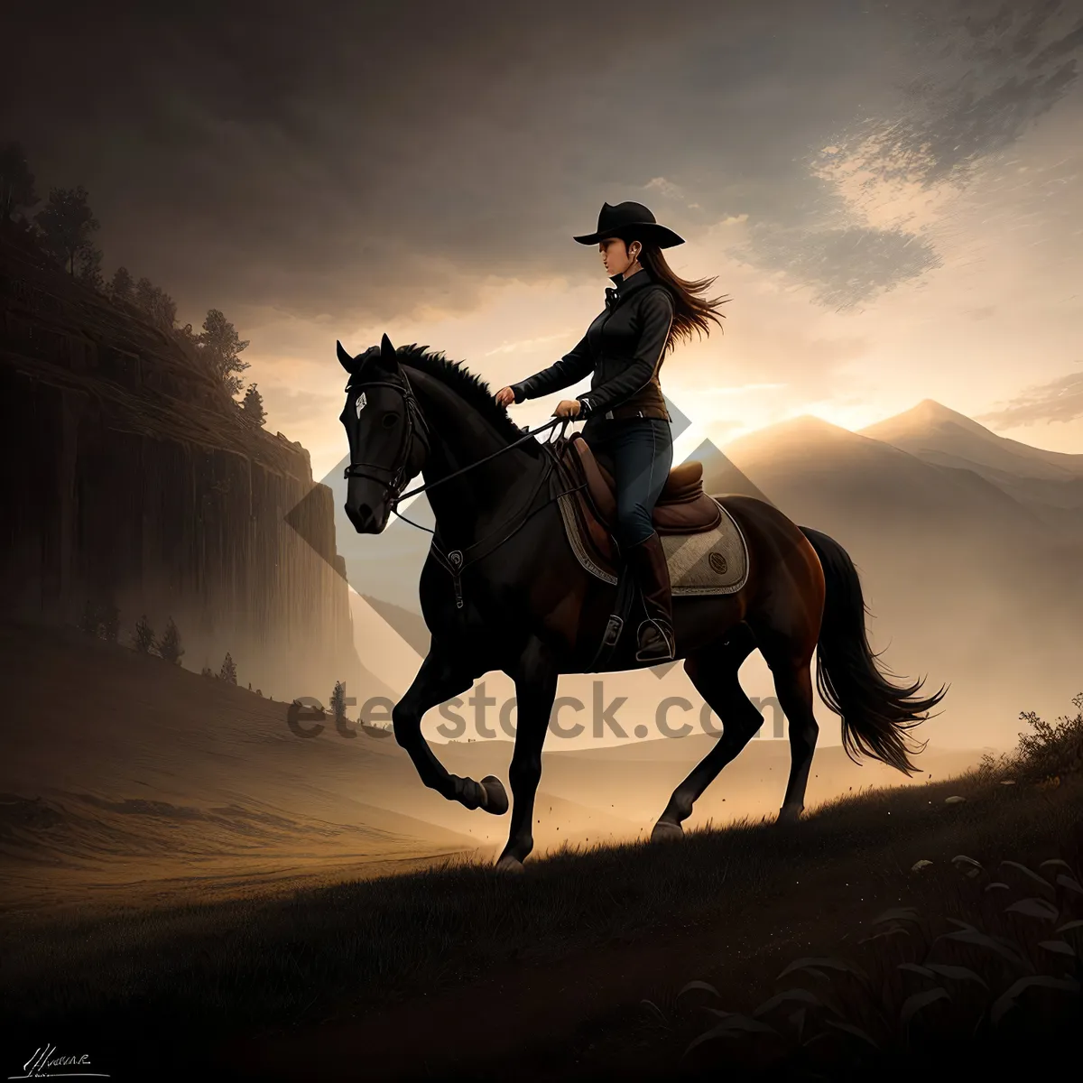 Picture of Riding the Stallion: Equestrian Cowboy on Horseback